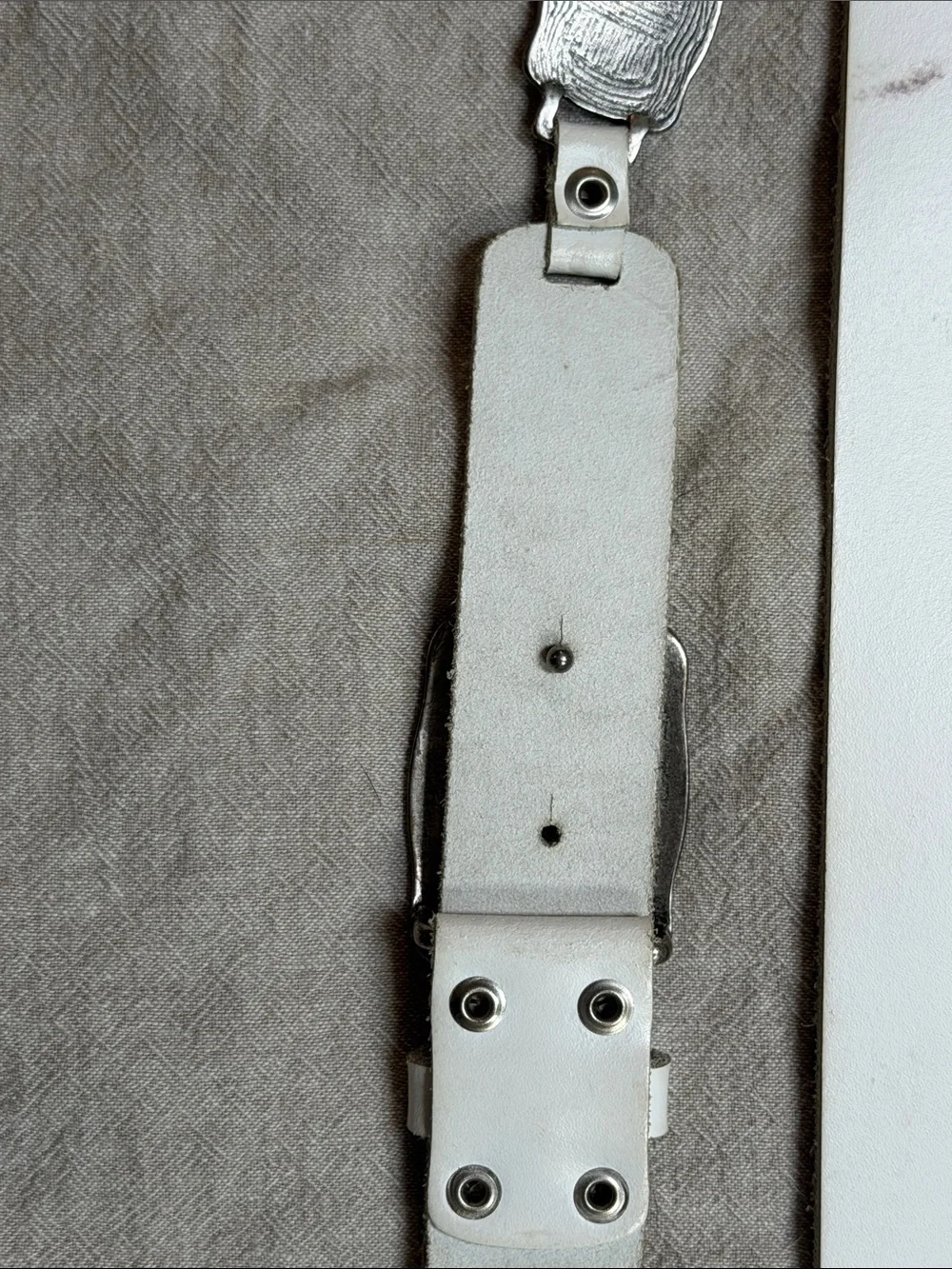 Lorena Antoniazzi White Leather Belt with Ornate Silver-Tone Metal Panels